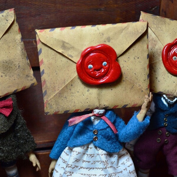 Whimsical Sealed Letter Art Doll - Wax Seal, OOAK doll, Sealed Envelope, oddities and curiosities, poseable art doll creatures