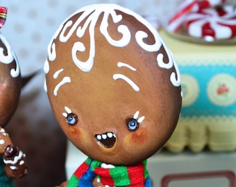 Whimsical Gingerbread Man BJD Doll - OOAK doll, Art Doll cookie, articulated, gingerbread art, cute monster, poseable art doll, puppet