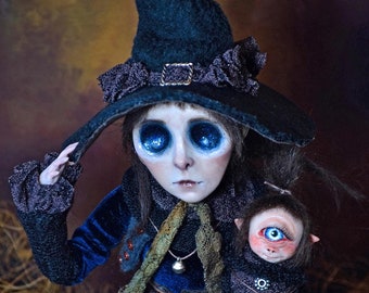 Muñeca única, escultura de bruja fantástica articulada – Arte gótico oscuro y caprichoso