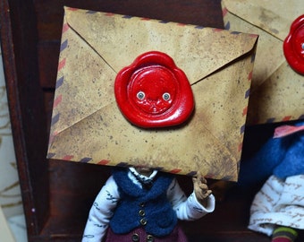 Whimsical Sealed Letter Art Doll - Wax Seal, OOAK doll, Sealed Envelope, oddities and curiosities, poseable art doll creatures