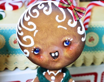 Cute Gingerbread girl - BJD Doll, OOAK doll, Art Doll cookie, articulated, gingerbread art, cute monster, poseable art doll, puppet