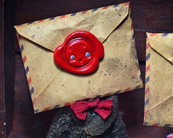 Sealed Letter Art Doll - Wax Seal, OOAK doll, Sealed Envelope, oddities and curiosities, poseable art doll creatures