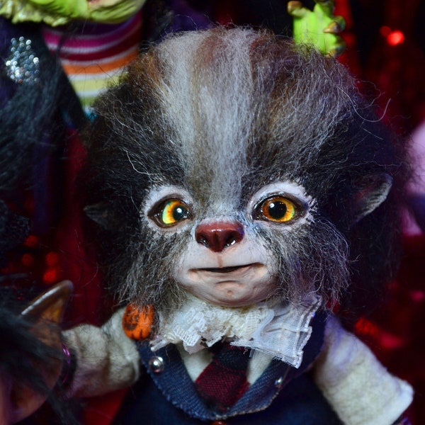 Creepy Cute Werewolf Art Doll - OOAK doll, poseable art doll creatures, strange, art doll creature, horror art, spooky cute, anthropomorphic