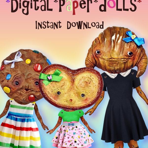 Instant Download Set of 3 digital Paper dolls - paper doll printables, paper doll articulated, paper dolls digital, tea party decorations
