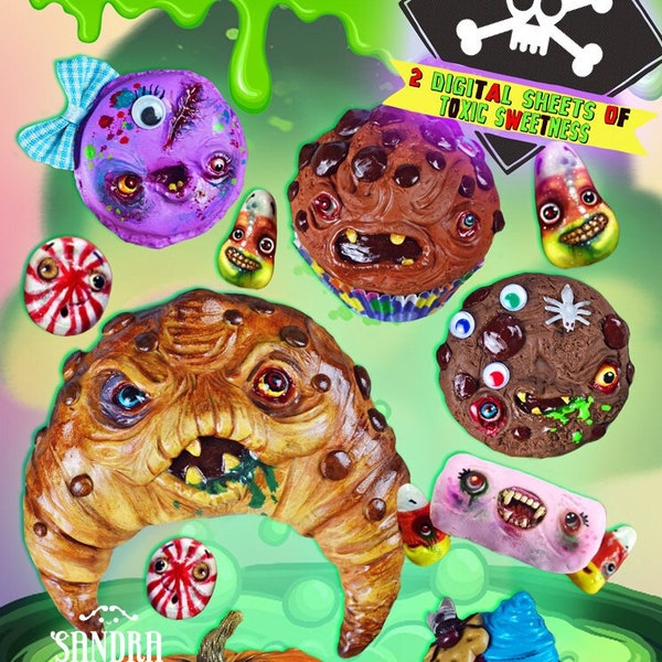 Instant Download Funny Mutant Halloween Candies Digital Printable - Halloween Treats Digital Collage Sheets, Creepy cute, Horror, Monster