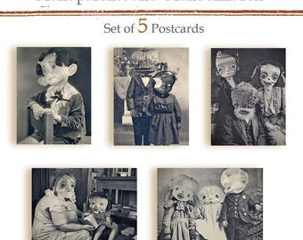 Grandparents and grandchildren -Set of 5  Halloween Postcards - monsters zombie garlic skull pumpkin frankenstein  freak vampire scarecrow