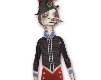 articulated PAPER DOLL, paper toy, doll circus, circus doll, paper puppet, original art, fantasy decor, carnivale, doll paper, creepy cute,