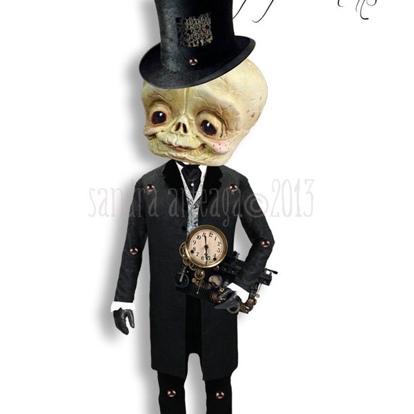 Mr.Andrew - Halloween articulated Paper Doll - 11.8  inches - gentleman skull skeleton creature freak art doll monster halloween prop