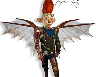 Mr.Lakonni - articulated Paper Doll - 11.6 inches - leonardo wings freak steampunk traveler art doll