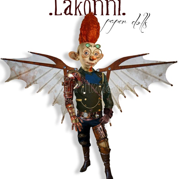 Mr.Lakonni - articulated Paper Doll - 11.6  inches - leonardo wings freak steampunk traveler art doll