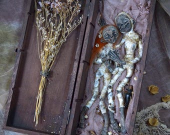 OOAK Doll Mummy Lovers - Gothic Dark Romance Shadow Box Diorama, Oddities and Curiosities