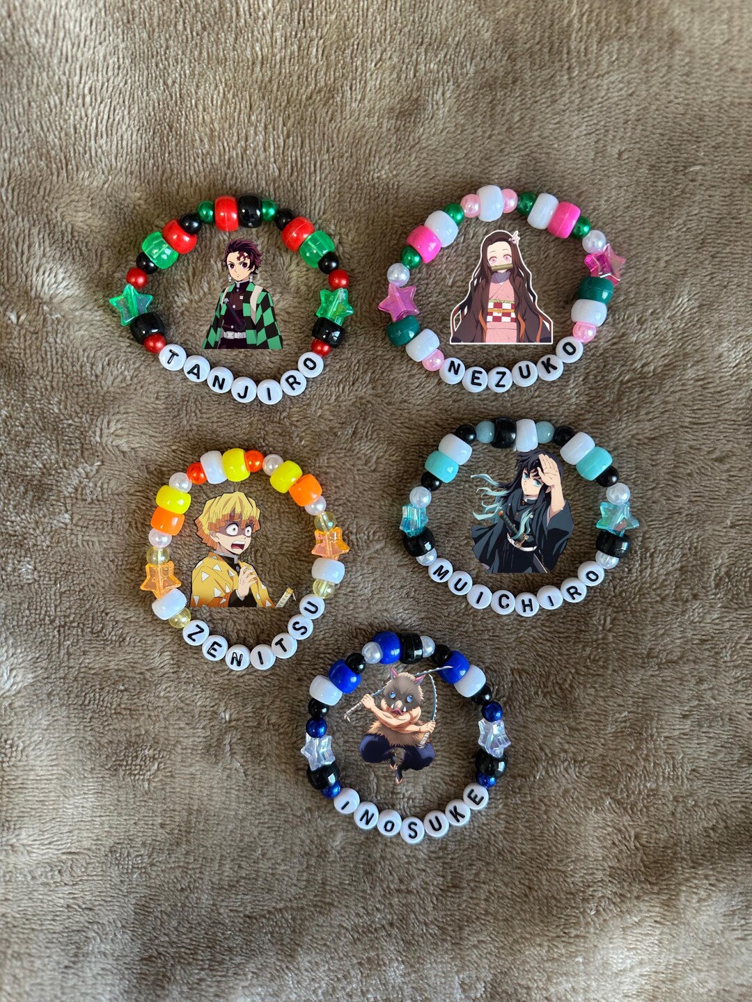 Bracelet Nezuko Demon Slayer – Cuir & Perles Anime – Cadeau Fan Tueur De Démons Fille Garçon