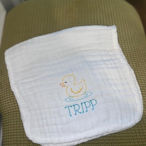 Personalized Muslin Duck Embroidered Burp Cloth | Monogrammed Baby Shower Gift | Cute Baby Burp Cloth