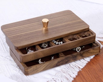 Personalisierte stapelbare Schmucktablett Organizer Geburt Monat Blume benutzerdefinierte Holz Schmuckschatulle Jahrestag Geschenk für sie benutzerdefinierte Geschenke für die Frau