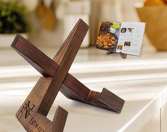 Geburtstags-Rezepthalter, iPad-Ständer aus Holz, Buchständer mit individueller Gravur, Wohnkultur, Küchendekoration, Kochbuchständer, Geschenk für sie