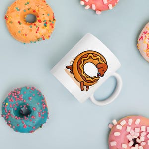 Funny Food Mug Hotdog Doughnut Combo Cup Weird Breakfast Gift for Sausage Lovers Humorous Glazed Snack Coffee Tea Office Joke Present