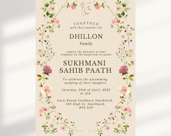Sukhmani Sahib Paath Digitale Einladungskarte, personalisierte Sikh digitale Einladung, Sikh religiöse Einladung, Gurdwara Paath einladen, Canva