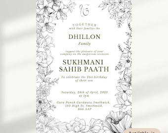 Sukhmani Sahib Paath Digitale Einladungskarte, personalisierte Sikh digitale Einladung, Sikh religiöse Einladung, Gurdwara Paath einladen, Canva