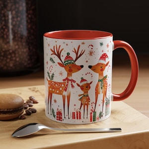 Cute Reindeer Christmas Mug, Christmas Animal Mug, Cozy Christmas, Cute Animal Cup, Festive Holiday Drinkware for Coffee, Tea, & Hot Coco