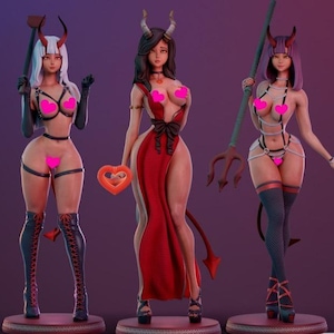 Sexy Imps 3-Pack or Single Miniature – 1:16 Scale Fantasy Pin-Up Resin Figures by Chagarin | 3D Printed Miniatures for Painting & Display