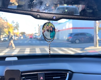 Angel Wings Car Charm – Custom Photo Memorial Ornament for Rearview Mirror