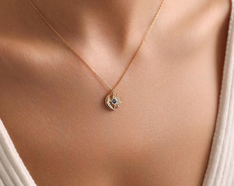 Personalized Sun & Moon Birthstone Necklace: Celestial Jewelry Gift
