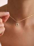 Sun and Moon Birthstone Necklace, Celestial Jewelry, Zodiac Pendant, Christmas Gift