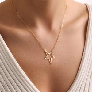 Sterne Halskette, zierliche himmlische Schmuck, Stern Anhänger, Gold oder Silber Stern Halskette, Geschenk für sie, Geburtstag oder Jahrestag,