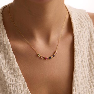 Baguette Geburtsstein Kette: Personalisierter Sterling Silber Multi-Stein Familien Schmuck