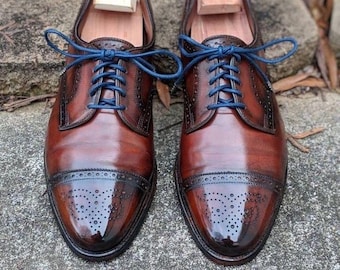 Sapatos Oxford Wingtip feitos à mão em couro italiano - Estilo Vintage