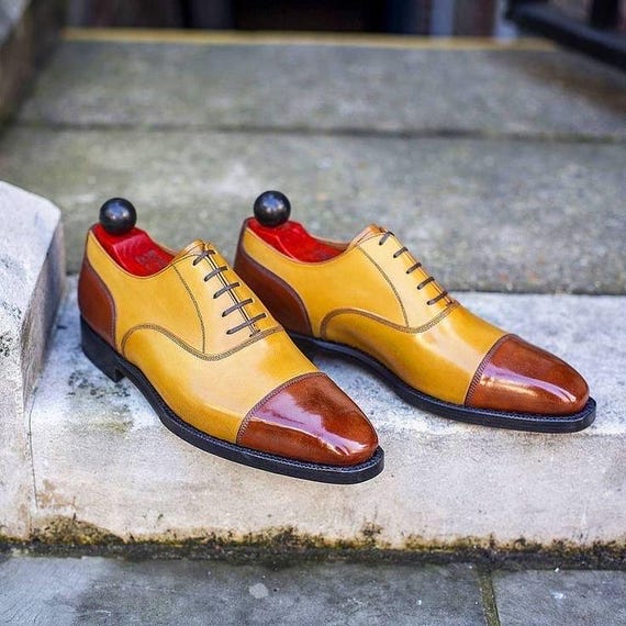 Handmade Italian Leather Oxford Wingtip Shoes, Multi Color Bespoke Design