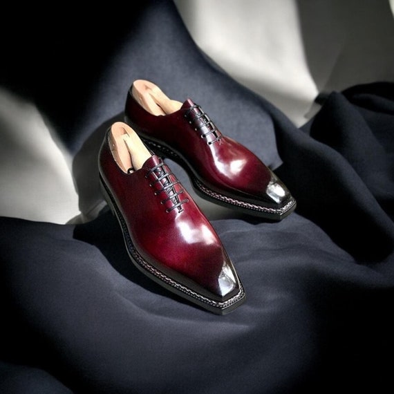 italian leather wingtip dress shoes Handmade Italian Leather Oxford Shoes, Red & Black Wingtip Style