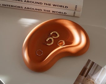 Decorative plate for rings, earrings and accessories, Minimalist terracotta dish, Simple & elegant jewelry tray, Bean shape jewelry coaster