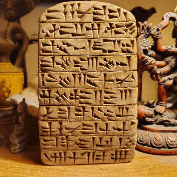 Museum Quality Sumerian / Assyrian Cuneiform Baked Clay Tablet Reconstruction Display Piece - Enuma Elish -- Kiln Fire Clay