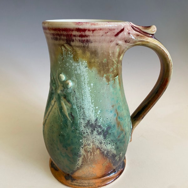 Pottery Coffee Mug; Handmade Stein; Dragonfly Mug