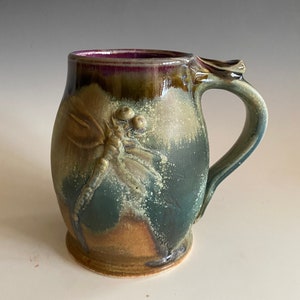 Pottery Mug; Handmade Coffee Mug; Dragonfly Mug