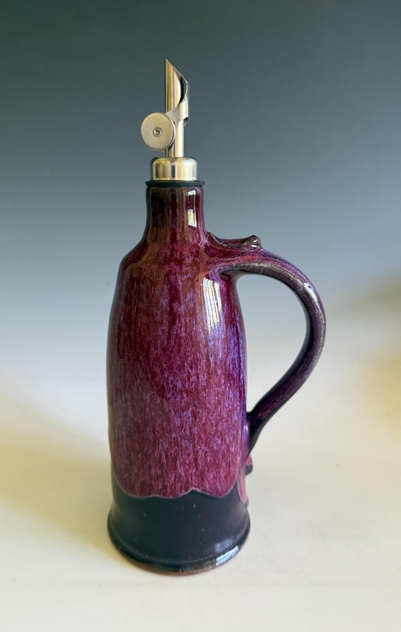 Handmade Pottery Olive Oil Cruet: Plum & Chocolate Stoneware Server