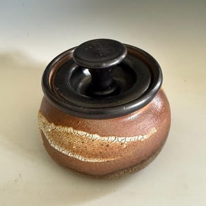 Handmade Pottery Salt Cellar: Green & Gold Ash Glazes