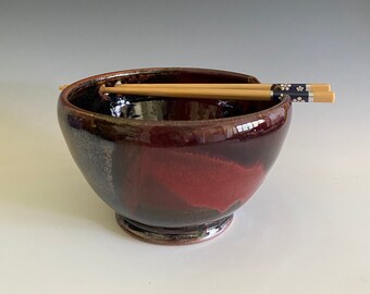 Pottery Ramen Bowl; Handmade Rice Bowl; Bowl with Chopsticks