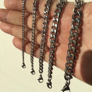 Silver Curb Chain Bracelet, Silver Curb Cuban Link Chain Bracelet, Valentines Day, Gift for Son or Husband,Gift for Dad, Waterproof Bracelet