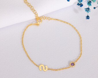Initial Birthstone Bracelet: Minimalist Personalized Jewelry (Silver or Gold)