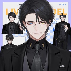 Modelo Live2D: Cavalheiro de Cabelo Preto em Terno – Modelo Vtuber TOTALMENTE EQUIPADO - Pronto para usar! Launcher incluído