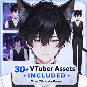 Live2d-modell: Bartender Butler Gentleman Cat Boy – Vtuber-modell HELT RIGGAD - Klar att använda! Launcher ingår