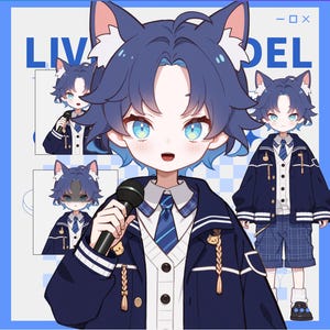 Live2Dモデル: 青猫の少年 - Vtuberモデル 完全リギング済み - すぐに使用可能!