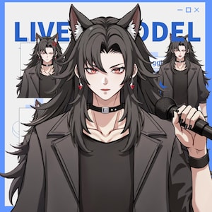 Live2d model: Cool Wolf-eared Male - Vtuber Model FULLY RIGGED - Ready to use!