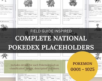 Tarjetas de marcador de posición de la Pokédex Nacional Completa de Pokémon
