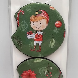 Festive Christmas Elf Car Coasters - Handmade Holiday Gift Set