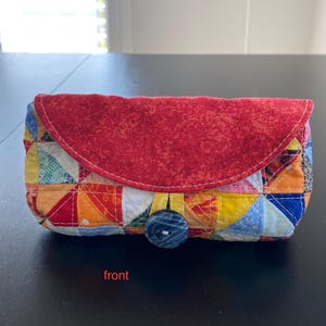 eyeglasses pouch or sunglasses pouch in colourful patchwork with button closure