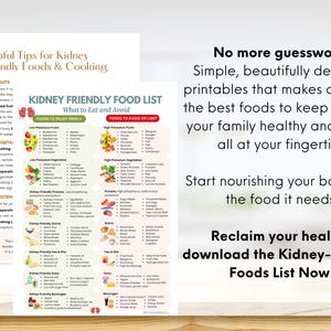 Kidney-Friendly Food List PDF: Renal diet guide with foods to eat & avoid, low potassium, low phosphorus options, tips for CKD meal planning, categorized fruits, vegetables, grains, proteins, dairy & more. Perfect for managing chronic kidney disease