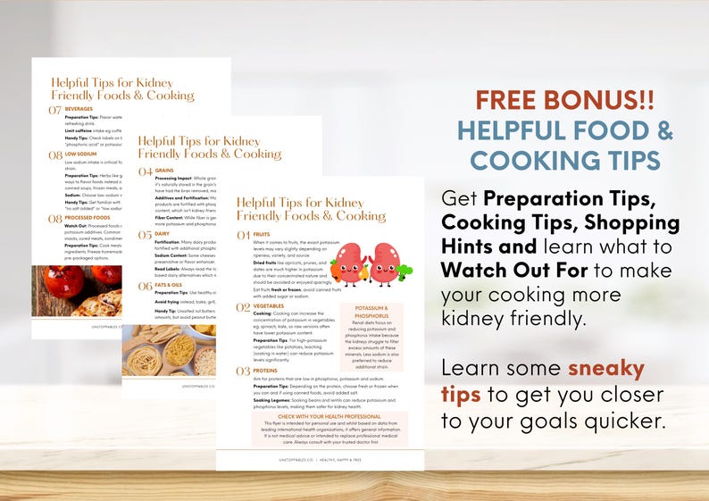 Kidney-Friendly Food List PDF: Renal diet guide with foods to eat & avoid, low potassium, low phosphorus options, tips for CKD meal planning, categorized fruits, vegetables, grains, proteins, dairy & more. Perfect for managing chronic kidney disease